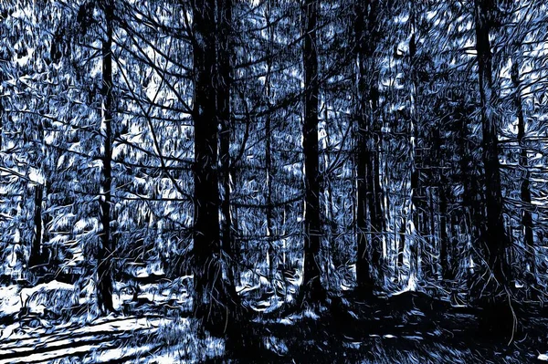 Forêt Gelée Hiver Avec Effet Peinture Huile — Photo