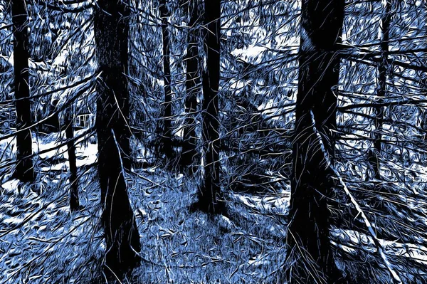 Bosque Congelado Invierno Con Efecto Pintura Óleo —  Fotos de Stock