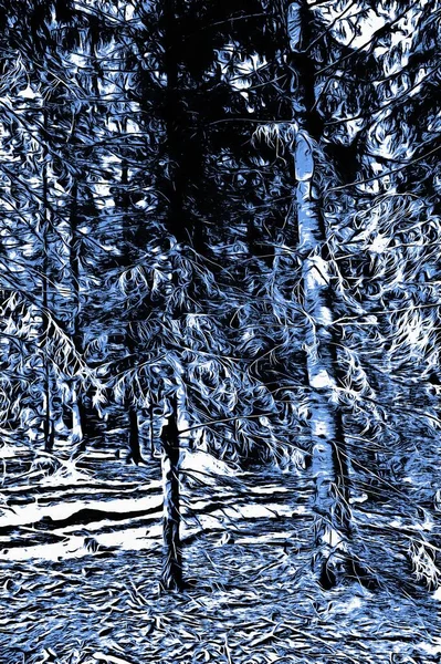 Gefrorener Wald Winter Mit Ölfarben Effekt — Stockfoto
