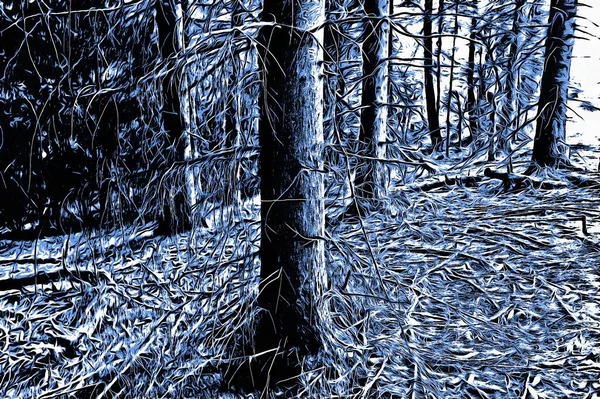 Mrożony Las Zimą Efektem Farby Olejnej — Zdjęcie stockowe