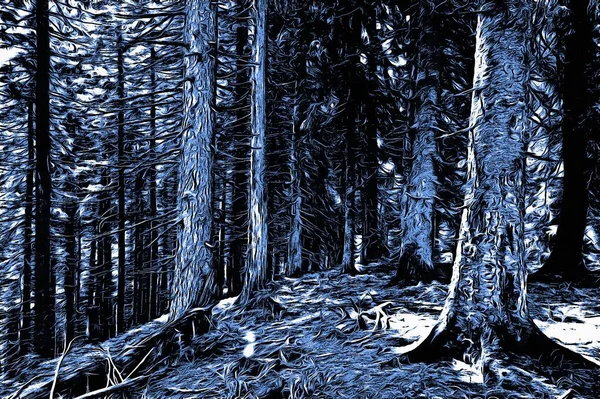 Frozen Forest Winter Oil Paint Effect — Stock Photo, Image