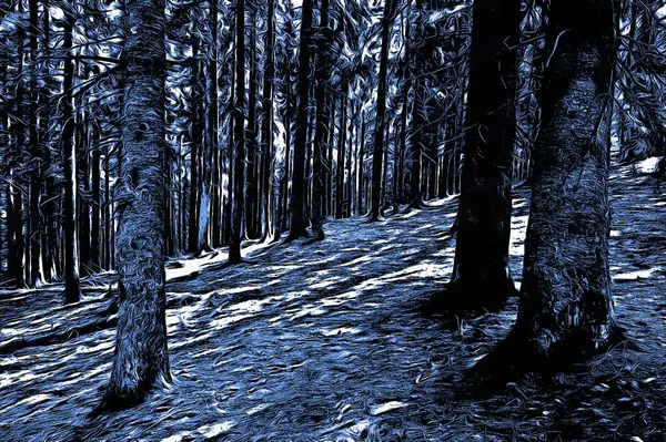Foresta Congelata Inverno Con Effetto Pittura Olio — Foto Stock