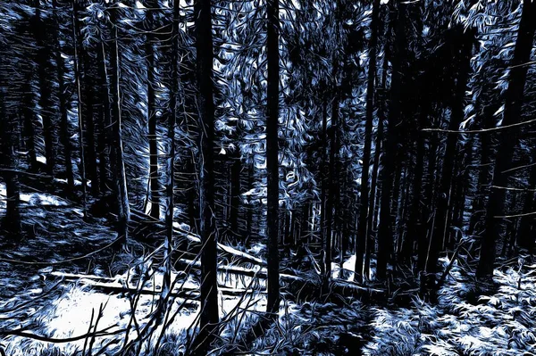 Fagyasztott Erdő Télen Olajfesték Hatással — Stock Fotó