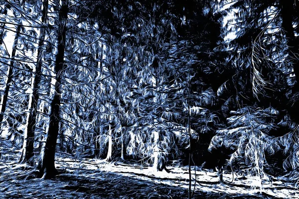 Foresta Congelata Inverno Con Effetto Pittura Olio — Foto Stock