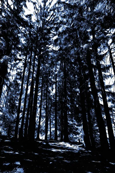 Frusen Skog Vintern Med Oljefärg Effekt — Stockfoto
