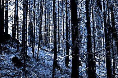 Kış mevsiminde yağlı boya etkisiyle donmuş orman