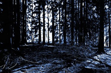 Kış mevsiminde yağlı boya etkisiyle donmuş orman