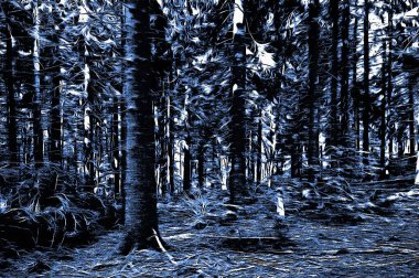 Kış mevsiminde yağlı boya etkisiyle donmuş orman