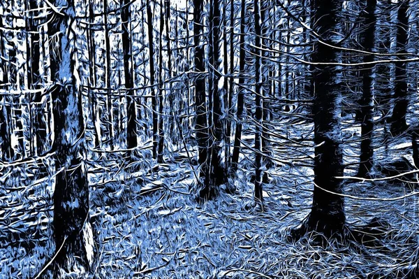 Bevroren Bos Winter Met Olieverf Effect — Stockfoto
