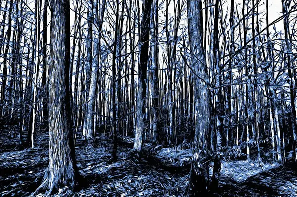 Foresta Congelata Inverno Con Effetto Pittura Olio — Foto Stock