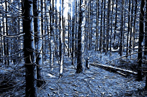 Forêt Gelée Hiver Avec Effet Peinture Huile — Photo