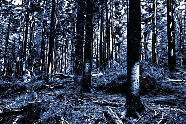 Floresta Congelada Inverno Com Efeito Pintura Óleo — Fotografia de Stock