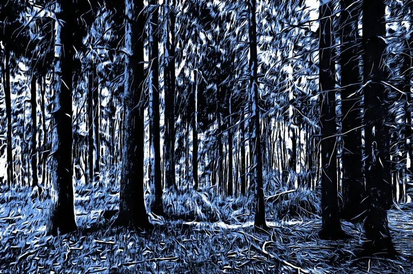 Frozen Forest Winter Oil Paint Effect — Stock Photo, Image