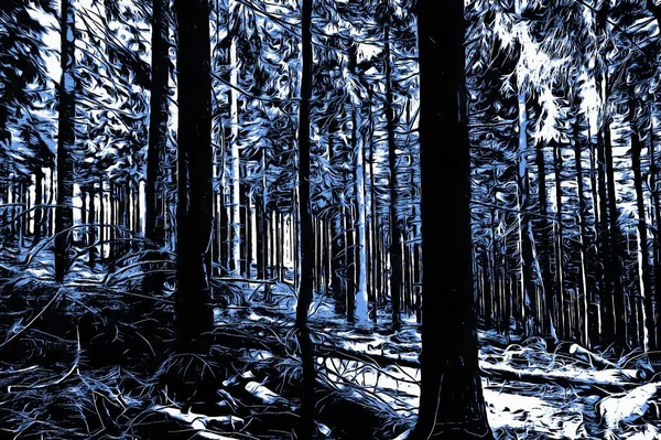 Frozen Forest Winter Oil Paint Effect — Stock Photo, Image