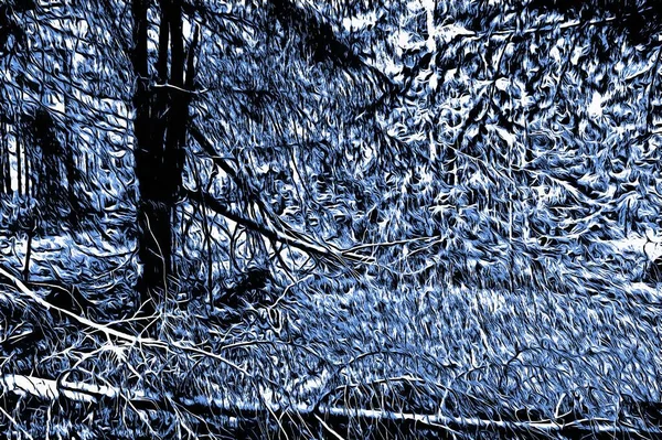 Kış Mevsiminde Yağlı Boya Etkisiyle Donmuş Orman — Stok fotoğraf