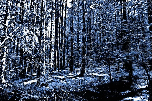 Bosque Congelado Invierno Con Efecto Pintura Óleo — Foto de Stock