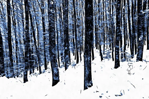 Forêt Gelée Hiver Avec Effet Peinture Huile — Photo