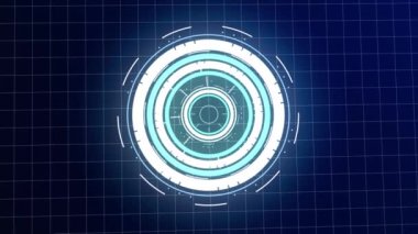 HUD bilim kurgu arayüzü. Hologram düğmeleri. Dönen üç boyutlu diyagram. HUD görünür ve kaybolur..