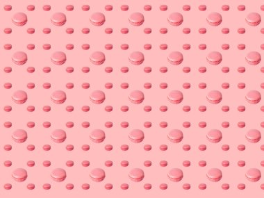 Fotokopi alanı olan pembe bir zemin üzerinde renkli pastalar. Fransız bademli kurabiyeleri, tatlı, en güzel manzara. Paket kağıdı, poster, tebrik kartı, kapak, fırın.