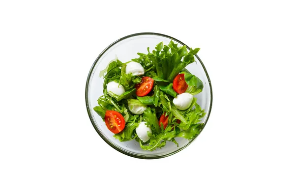 Conceito Vegan Salada Caprese Isolada Branco Vista Cima Mozzarella Tomate — Fotografia de Stock