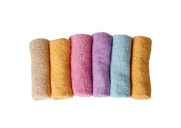 Wellness Und Gesundheitskonzept Set Mehrfarbiger Handtücher Die Röhren Gerollt Werden — Stockfoto