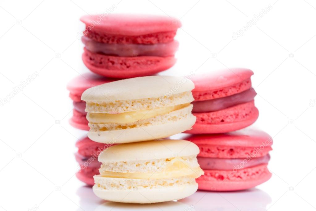 Tasty red and white macaroon close up