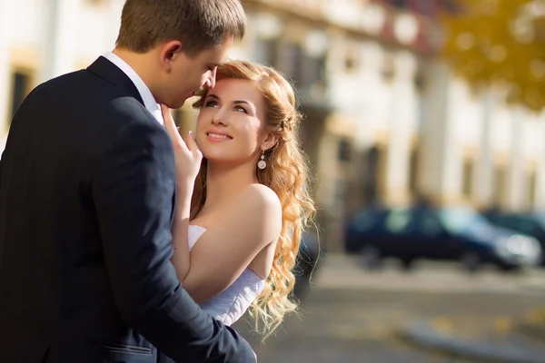 sarılma ve öpüşme Prag'da Düğün çifti