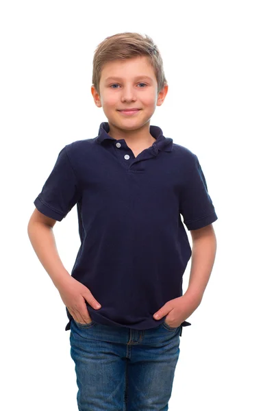 Glücklicher kleiner Junge isoliert auf weißem Hintergrund lizenzfreie Stockbilder