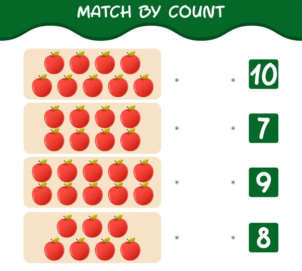 Match Count Cartoon Apples Match Count Game Educational Game Pre — Stock Vector