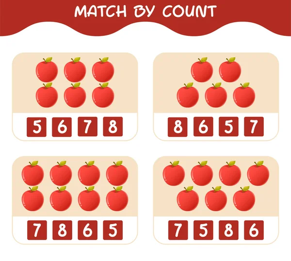 Match Count Cartoon Apples Match Count Game Educational Game Pre — Stock Vector