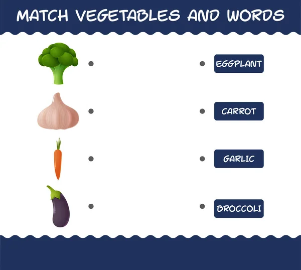 Coincidir Con Verduras Dibujos Animados Palabras Juego Juego Juego Educativo — Archivo Imágenes Vectoriales