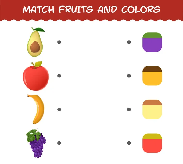 만화와 과일과 색깔을 지으라 게임에 맞추기 초경의 아이들과 어린아이들을 교육용 — 스톡 벡터