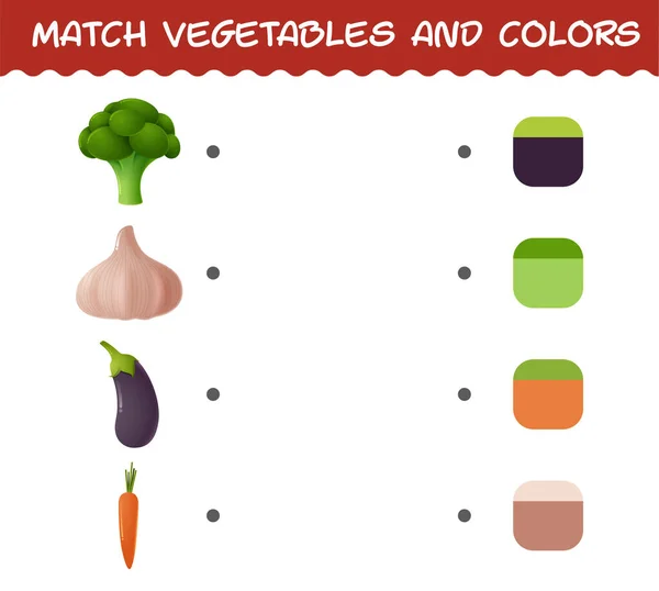 Faire Correspondre Les Légumes Les Couleurs Dessin Animé Jeu Correspondance — Image vectorielle