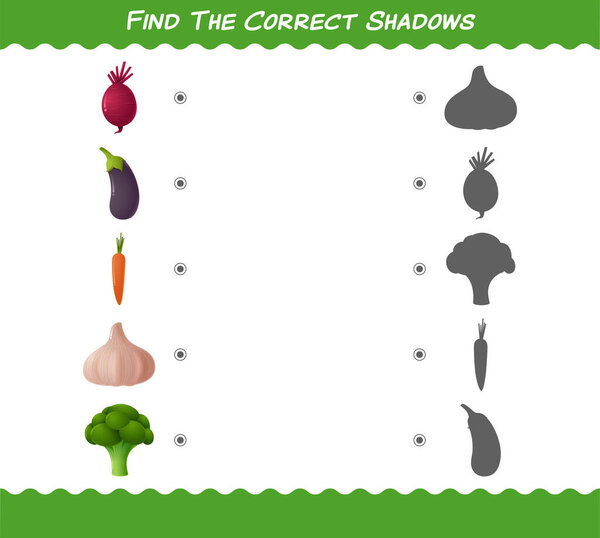 Find the correct shadows of cartoon vegetables. Подбор и подбор игроков. Воспитательная игра для детей дошкольного возраста