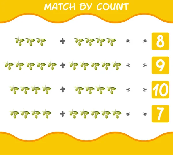 Match Count Cartoon Olives Match Count Game Educational Game Pre — Stock Vector