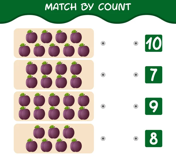 Match Count Cartoon Plums Match Count Game Educational Game Pre — Stock Vector