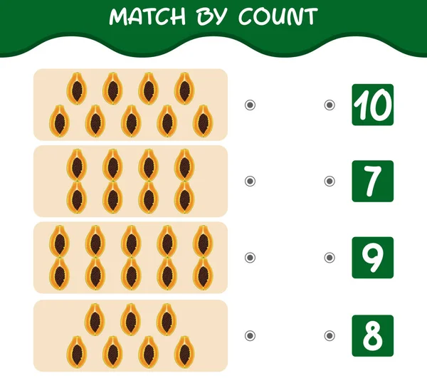 Match Count Cartoon Papayas Match Count Game Educational Game Pre — Stock Vector