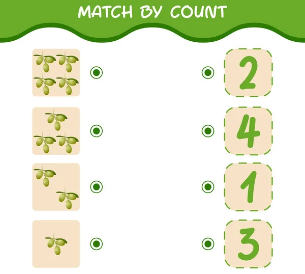 Match Count Cartoon Olives Match Count Game Educational Game Pre — Stock Vector
