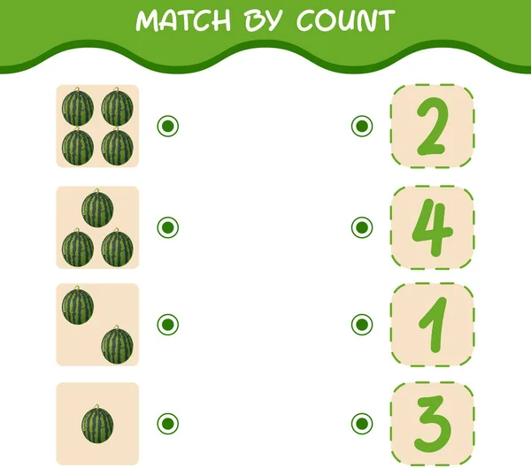 Match Count Cartoon Watermelons Match Count Game Educational Game Pre — Stock Vector