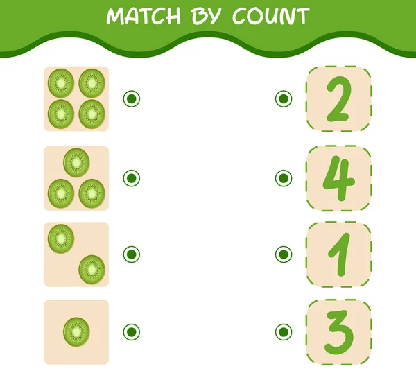 Match Par Nombre Kiwis Dessin Animé Match Compte Jeu Jeu — Image vectorielle