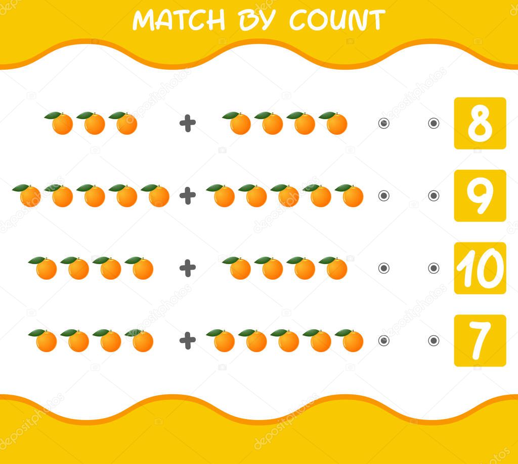 Match by count of cartoon fruits. Match and count game. Educational game for pre shool years kids and toddlers