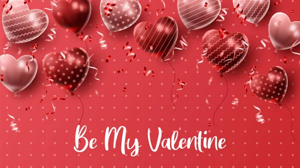 Happy Valentine Day Background Heart Balloon Present Composition Banner Poster — Image vectorielle