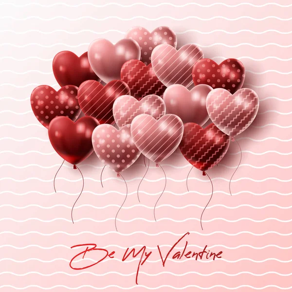 Happy Valentine Day Background Heart Balloon Present Composition Banner Poster — Image vectorielle