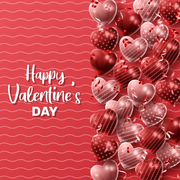 Happy Valentine Day Background Heart Balloon Present Composition Banner Poster — Image vectorielle