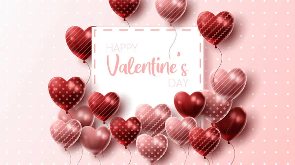 Happy Valentine Day Background Heart Balloon Present Composition Banner Poster — Image vectorielle