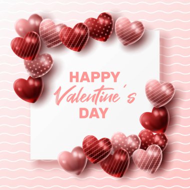 Kalp balonu ve afiş, poster ya da tebrik kartı kompozisyonu ile Sevgililer Gününüz kutlu olsun. vektör illüstrasyonu