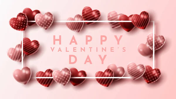 Happy Valentine Day Background Heart Balloon Present Composition Banner Poster — Image vectorielle