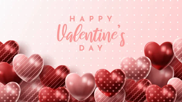 Happy Valentine Day Background Heart Balloon Present Composition Banner Poster — Image vectorielle