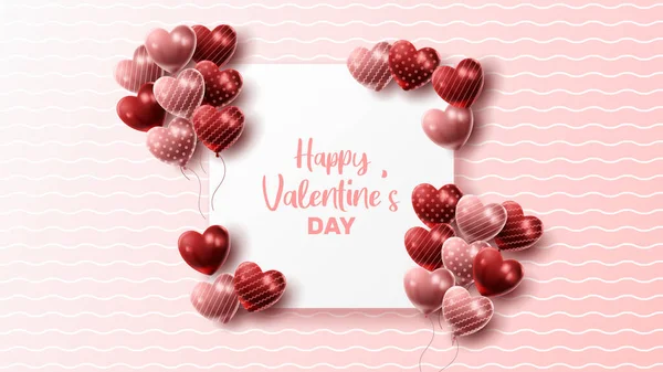 Happy Valentine Day Background Heart Balloon Present Composition Banner Poster — Image vectorielle