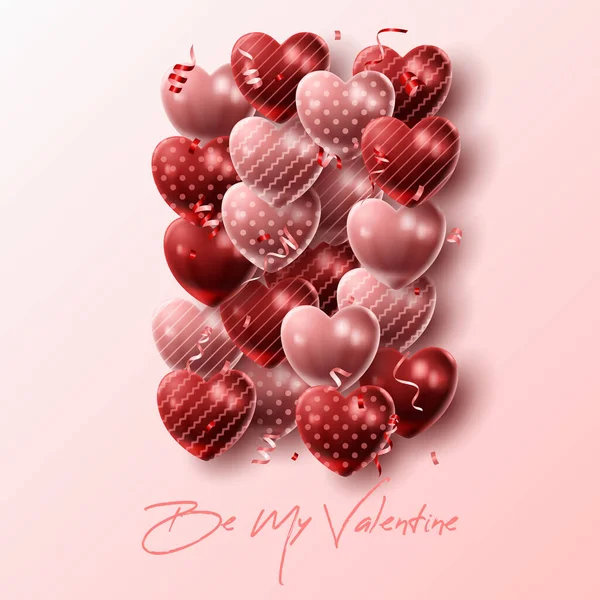 Happy Valentine Day Background Heart Balloon Present Composition Banner Poster — Image vectorielle